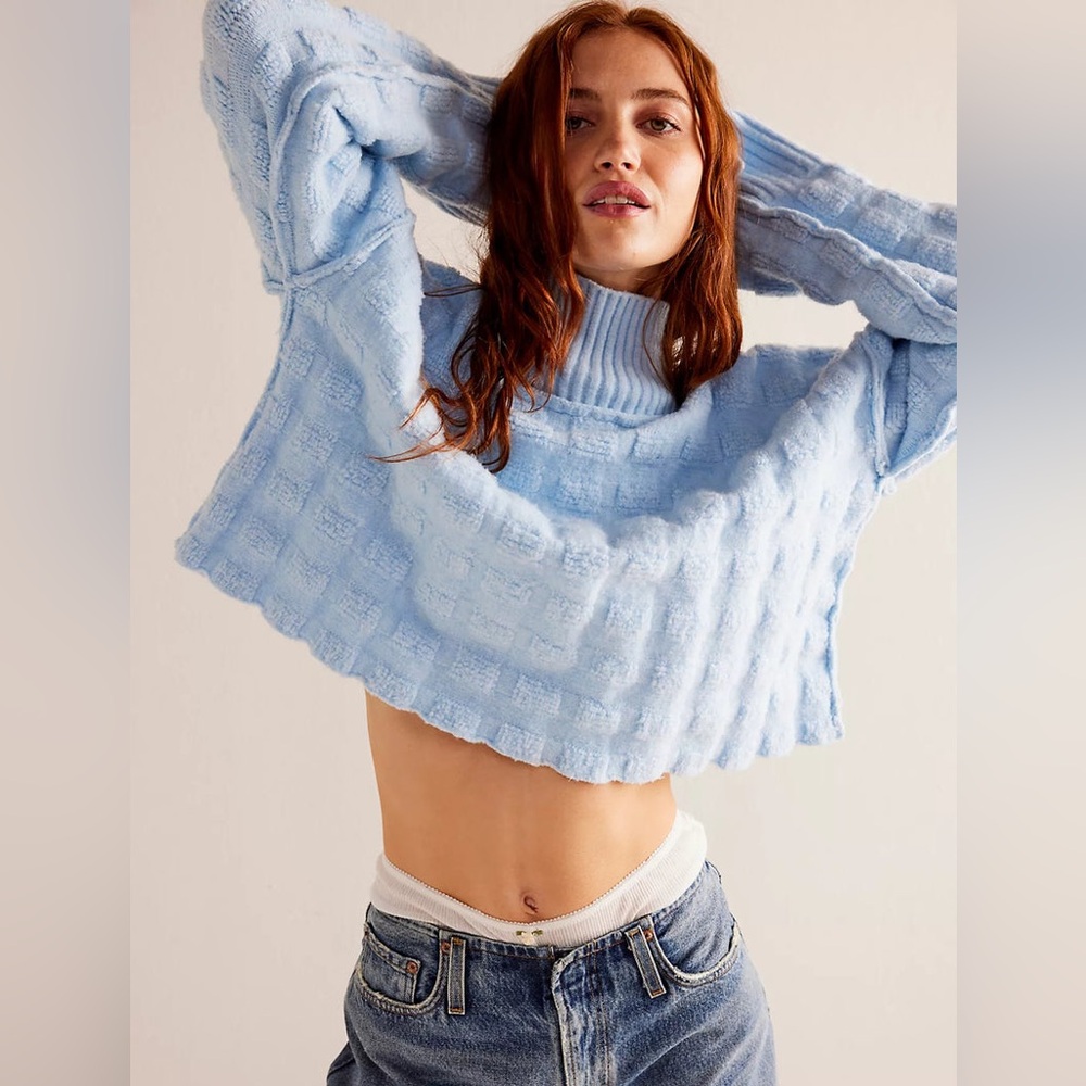 Free People Care Soul Searcher Mock Neck Sweater in Angel Falls Heather sz Large - Picture 4 of 11